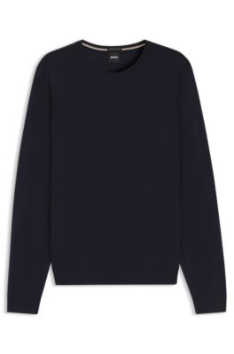 Slim-fit sweater in merino wool, Dark Blue