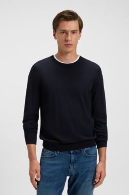 Pull Slim en laine m&eacute;rinos, Bleu fonc&eacute;