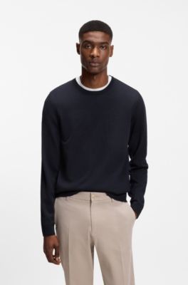 Slim-fit sweater in merino wool, Dark Blue