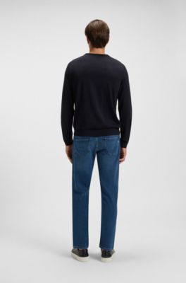 Pull Slim en laine m&eacute;rinos, Bleu fonc&eacute;