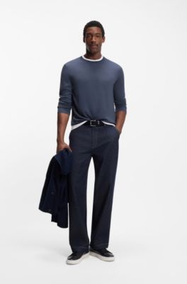 Slim-fit sweater in merino wool, Light Blue