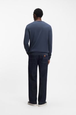 Slim-fit sweater in merino wool, Light Blue
