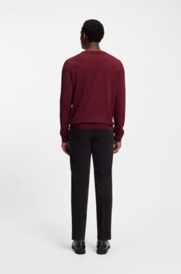 Jersey slim fit en lana merina, Rojo oscuro