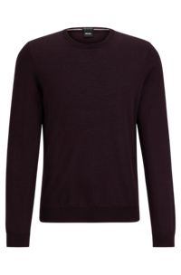 Slim-fit sweater in virgin wool with crew neckline, Dark Red
