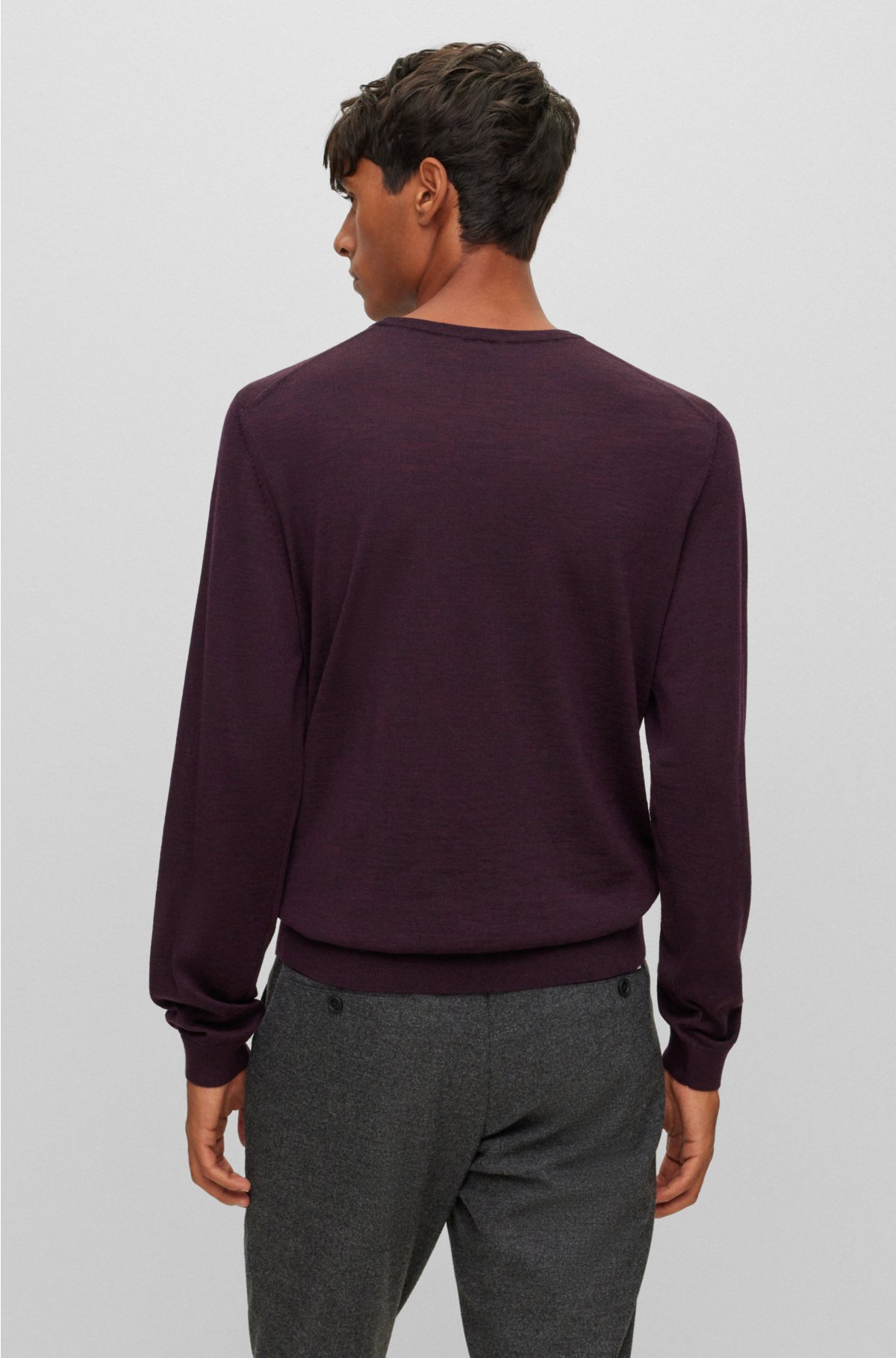 Slim-fit sweater in virgin wool, Dark Red