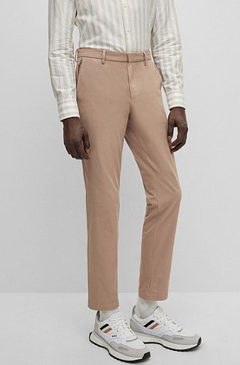 Slim-fit trousers with front pleats in a cotton blend, Light Beige