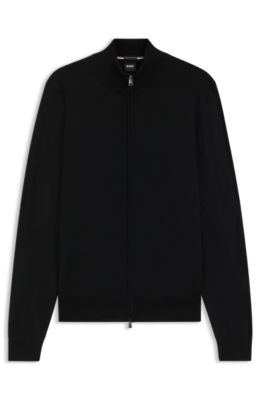 Shop Hugo Boss Virgin-wool Cardigan In A Regular Fit In Black