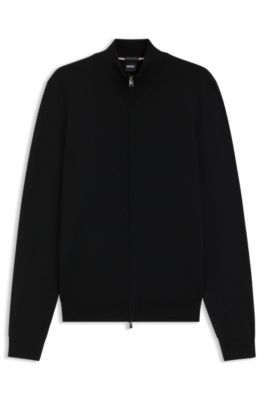 Cardigan zipp&eacute; en laine m&eacute;rinos extra-fine, Noir