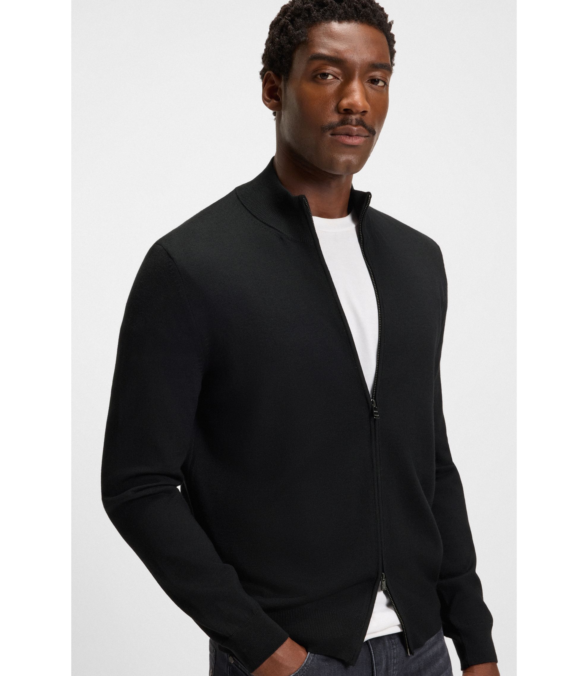 BOSS - Knitted cardigan in virgin wool - Black