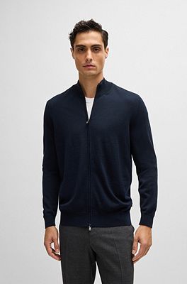 Zip-up regular-fit cardigan in virgin wool