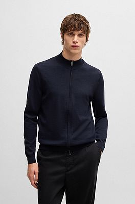 Zip-up regular-fit cardigan in virgin wool