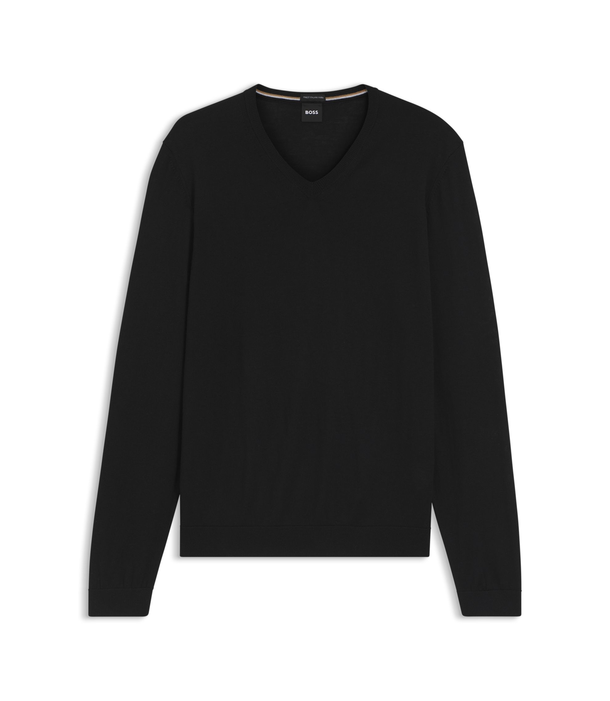 BOSS - Virgin-wool sweater with V neckline - Black