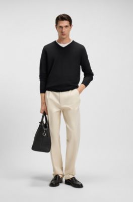 Virgin-wool sweater with V neckline, Black
