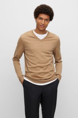 BOSS - V-neck slim-fit sweater in virgin wool
