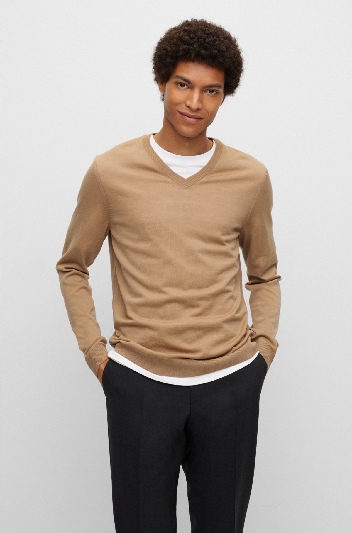 V-neck slim-fit sweater in virgin wool