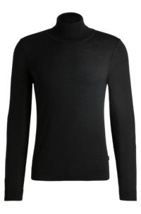 Slim-fit rollneck sweater in wool, Black