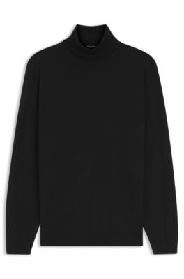 Jersey slim fit de cuello vuelto en lana merina extrafina, Negro