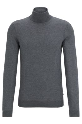 Hugo Boss Slim-fit Rollneck Sweater In Virgin Wool In Grey