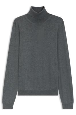 Jersey slim fit de cuello vuelto en lana merina extrafina, Gris