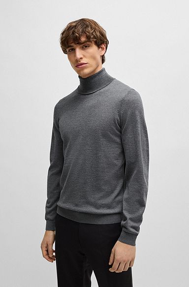 Slim-fit rollneck sweater in wool, Grey