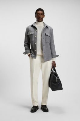 Pull Slim &agrave; col roul&eacute; en laine m&eacute;rinos extra fine, Blanc