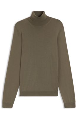 Jersey slim fit de cuello vuelto en lana merina extrafina, Marr&oacute;n claro