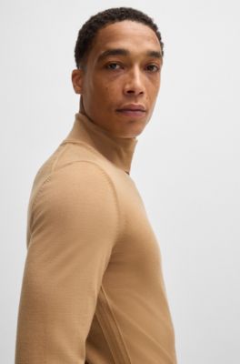 Pull Slim &agrave; col roul&eacute; en laine m&eacute;rinos extra fine, Beige