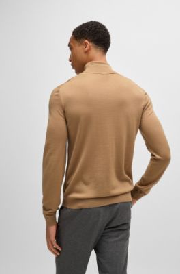 Pull Slim &agrave; col roul&eacute; en laine m&eacute;rinos extra fine, Beige