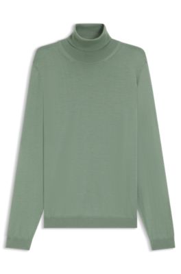 Hugo Boss Slim-fit Rollneck Sweater In Virgin Wool In Light Green