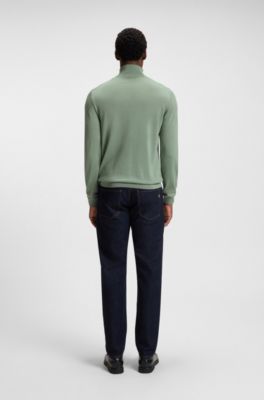 Pull Slim &agrave; col roul&eacute; en laine m&eacute;rinos extra fine, Chaux