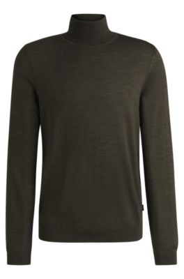 Hugo Boss Slim-fit Rollneck Sweater In Wool In Light Green