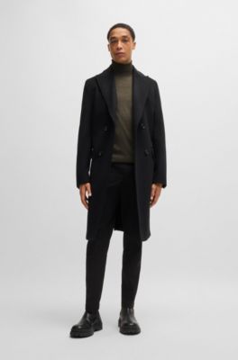 Pull Slim &agrave; col roul&eacute; en laine m&eacute;rinos extra fine, Chaux