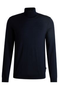 Slim-fit rollneck sweater in wool, Dark Blue