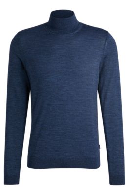 Hugo Boss Slim-fit Rollneck Sweater In Wool In Blue