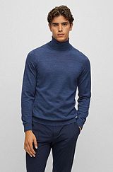 Slim-fit rollneck sweater in wool, Blue