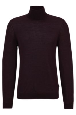 Hugo Boss Slim-fit Rollneck Sweater In Virgin Wool In Dark Red