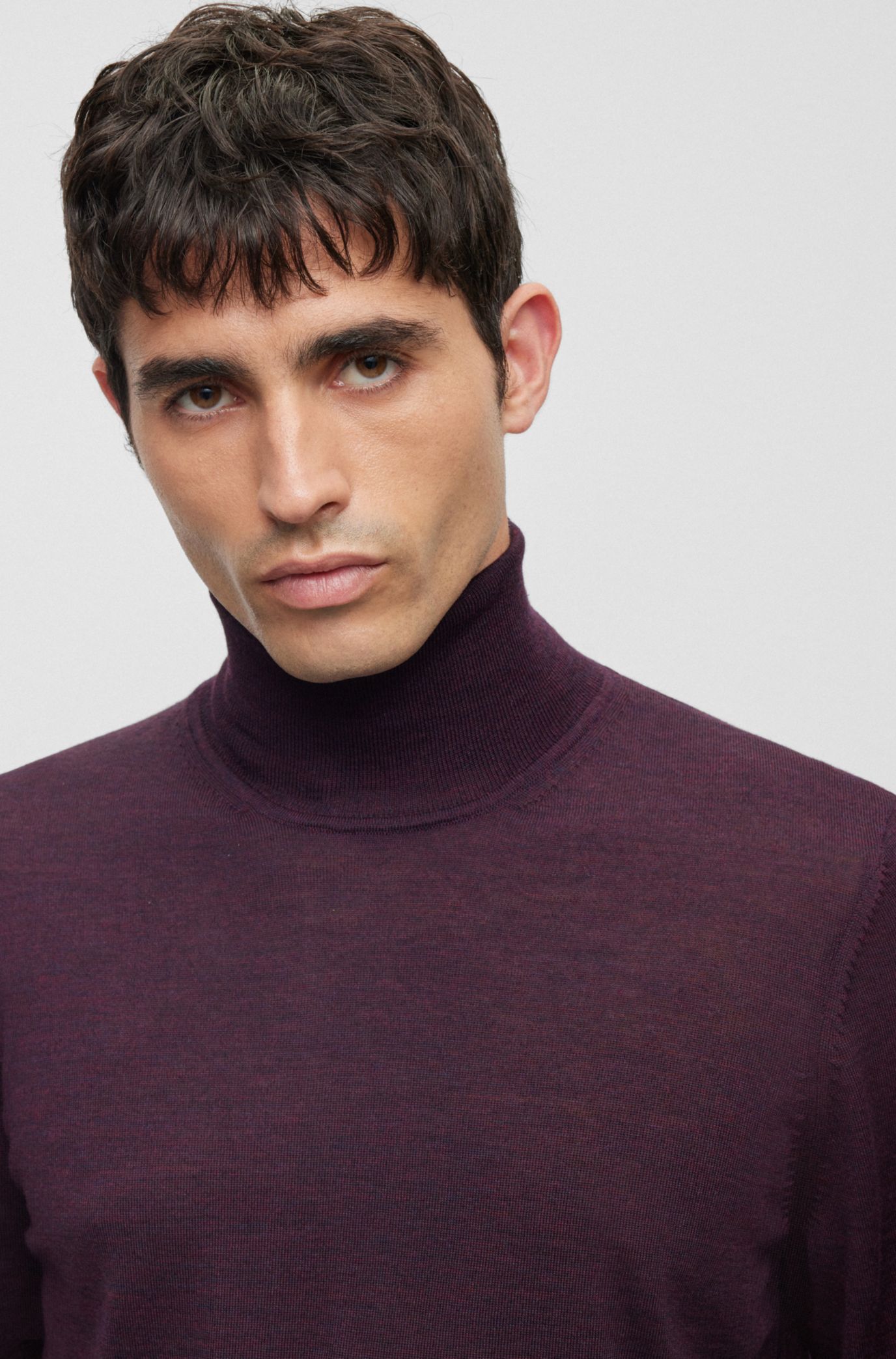 BOSS Slim fit rollneck sweater in wool