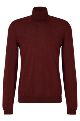 Hugo Boss Slim-fit Rollneck Sweater In Virgin Wool In Dark Red