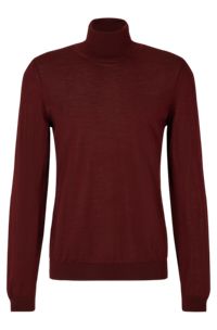 Slim-fit rollneck sweater in wool, Dark Red