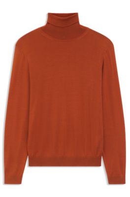 Merino-wool rollneck sweater in a slim fit, Dark Orange