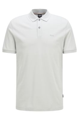 Hugo Boss Polo Shirt With Embroidered Logo In Light Grey