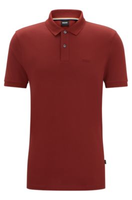 Hugo Boss Cotton Polo Shirt With Embroidered Logo In Light Brown
