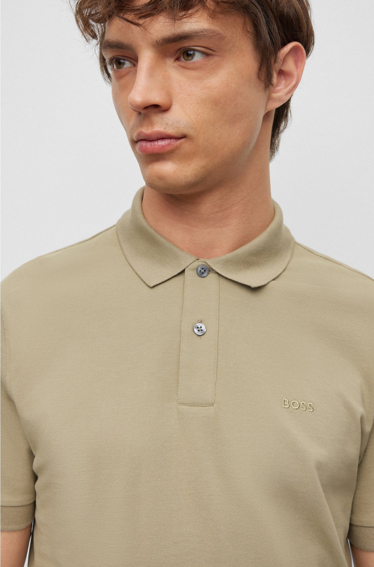 BOSS - with Cotton logo polo embroidered shirt
