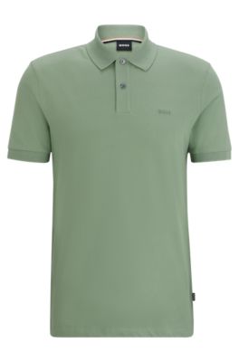 Hugo Boss Cotton Polo Shirt With Embroidered Logo In Light Green