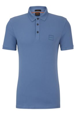 Hugo Boss Polo Shirt With Embroidered Logo In Light Blue