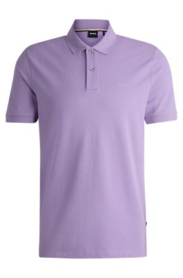Hugo Boss Cotton Polo Shirt With Embroidered Logo In Light Purple