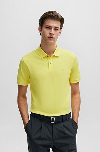 Cotton polo shirt with embroidered logo, Yellow