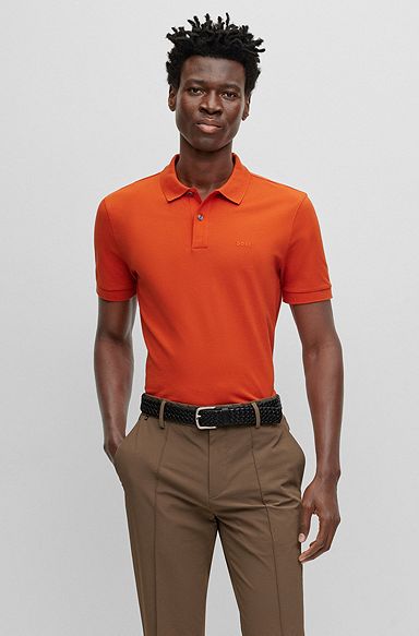 Cotton polo shirt with embroidered logo, Dark Orange
