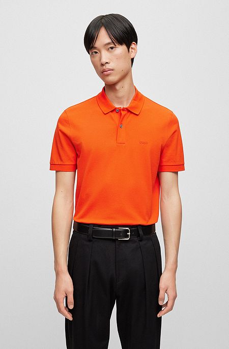 Cotton polo shirt with embroidered logo, Orange