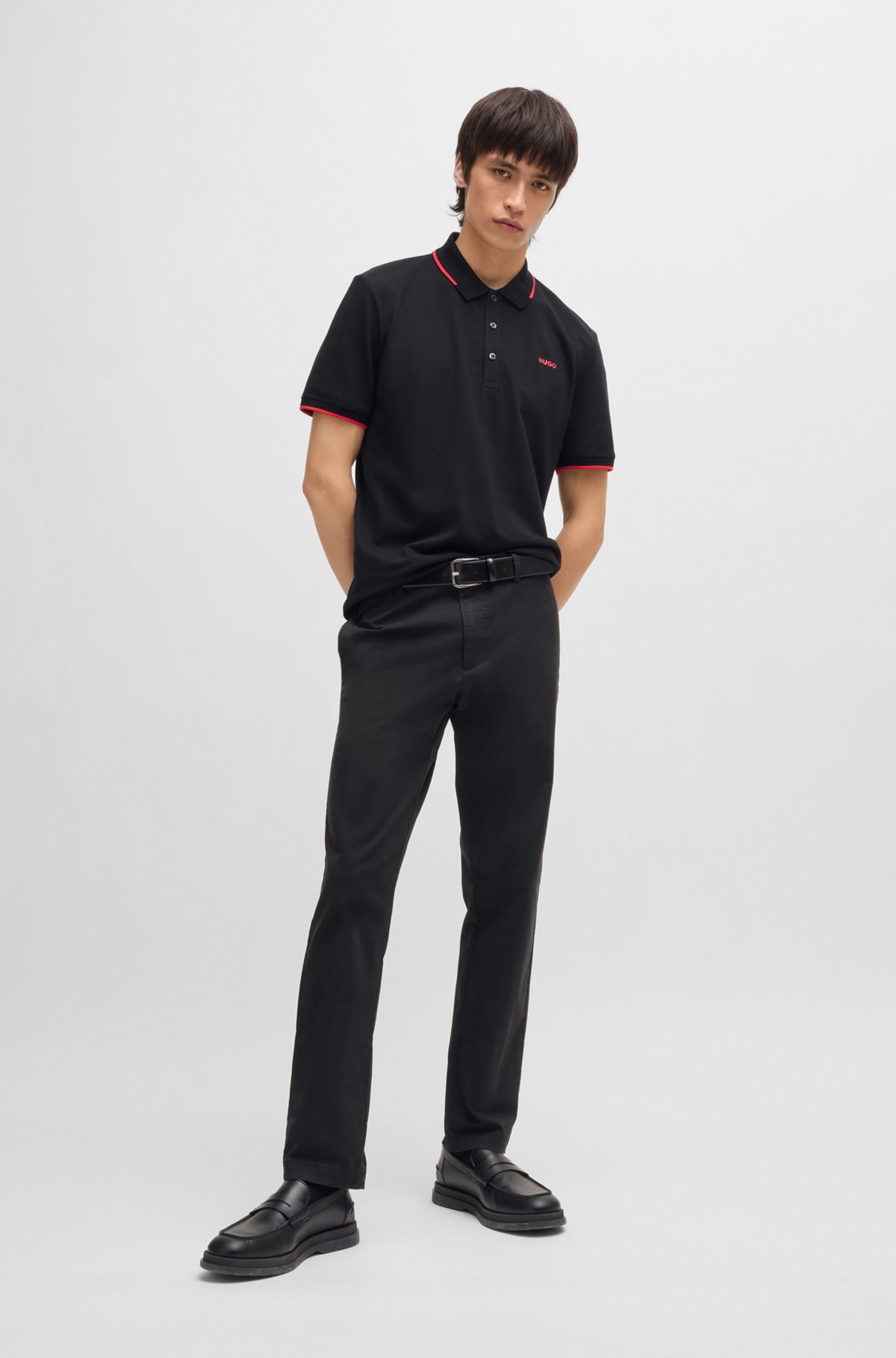 HUGO - Slim-fit chinos in stretch-cotton gabardine - Black HUGO - Slim-fit chinos in stretch-cotton gabardine - Black